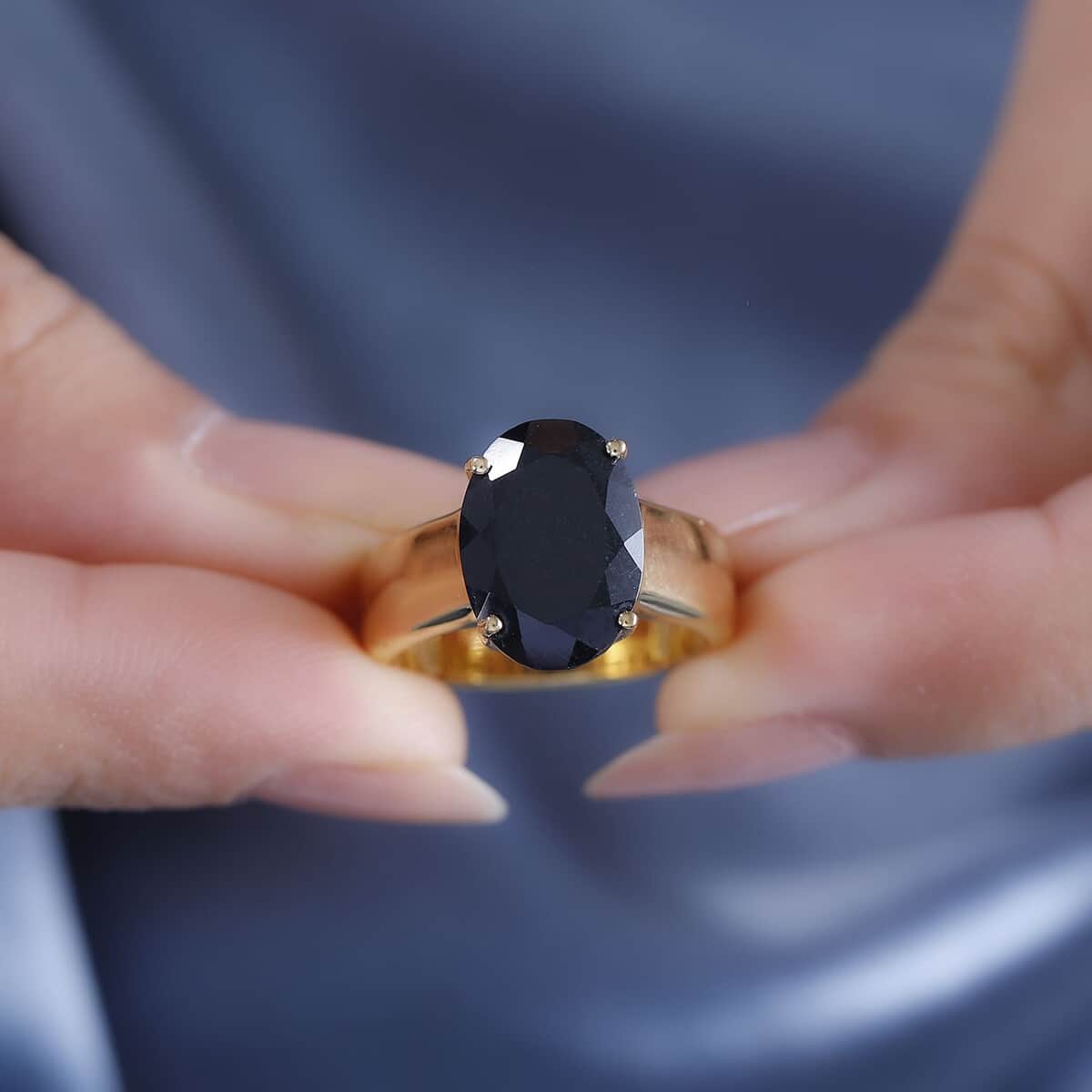 California Black Jade Solitaire Ring in 18K Vermeil YG Over Sterling Silver (Size 7.0) 6.00 ctw image number 2