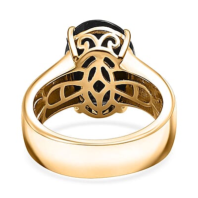 California Black Jade 6.10 ctw Wide Shank Ring in 18K Vermeil Yellow Gold Over Sterling Silver (Size 10.0)