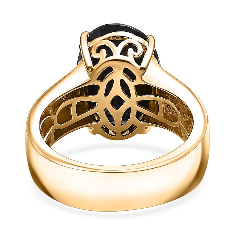 California Black Jade 6.10 ctw Wide Shank Ring in 18K Vermeil Yellow Gold Over Sterling Silver (Size 10.0)
