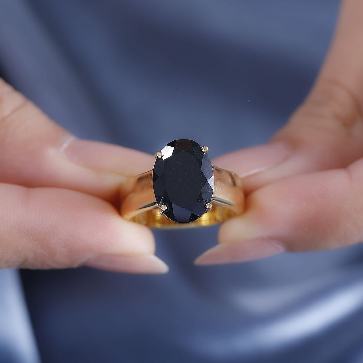 California Black Jade 6.10 ctw Wide Shank Ring in 18K Vermeil Yellow Gold Over Sterling Silver (Size 6.0) image number 2
