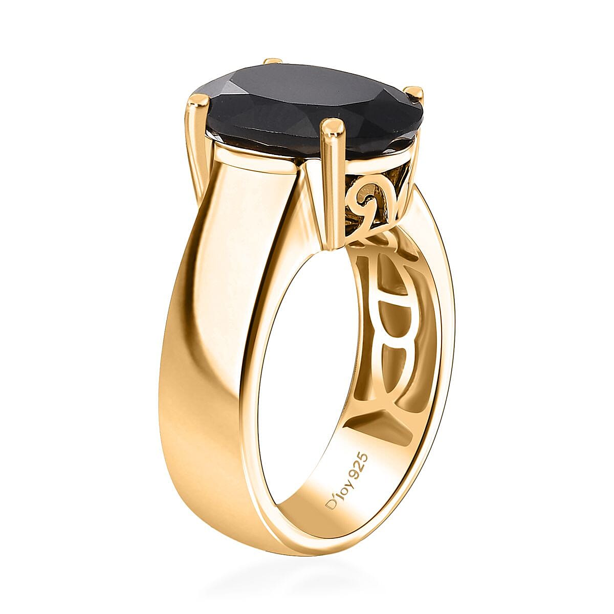 California Black Jade 6.10 ctw Wide Shank Ring in 18K Vermeil Yellow Gold Over Sterling Silver (Size 6.0) image number 3