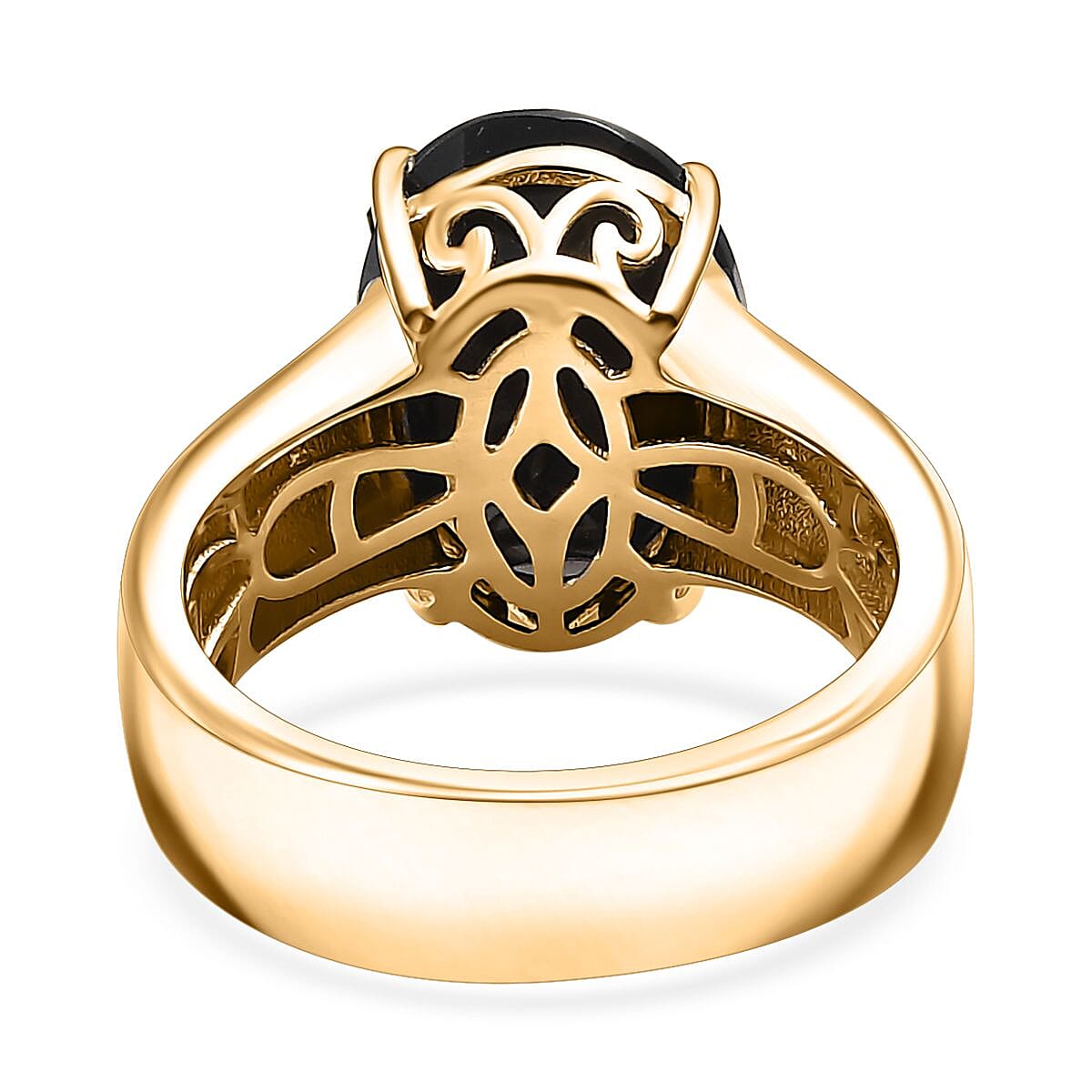 California Black Jade 6.10 ctw Wide Shank Ring in 18K Vermeil Yellow Gold Over Sterling Silver (Size 6.0) image number 4