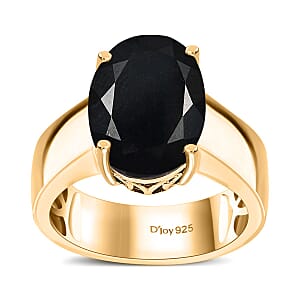 California Black Jade 6.10 ctw Wide Shank Ring in 18K Vermeil Yellow Gold Over Sterling Silver (Size 9.0)