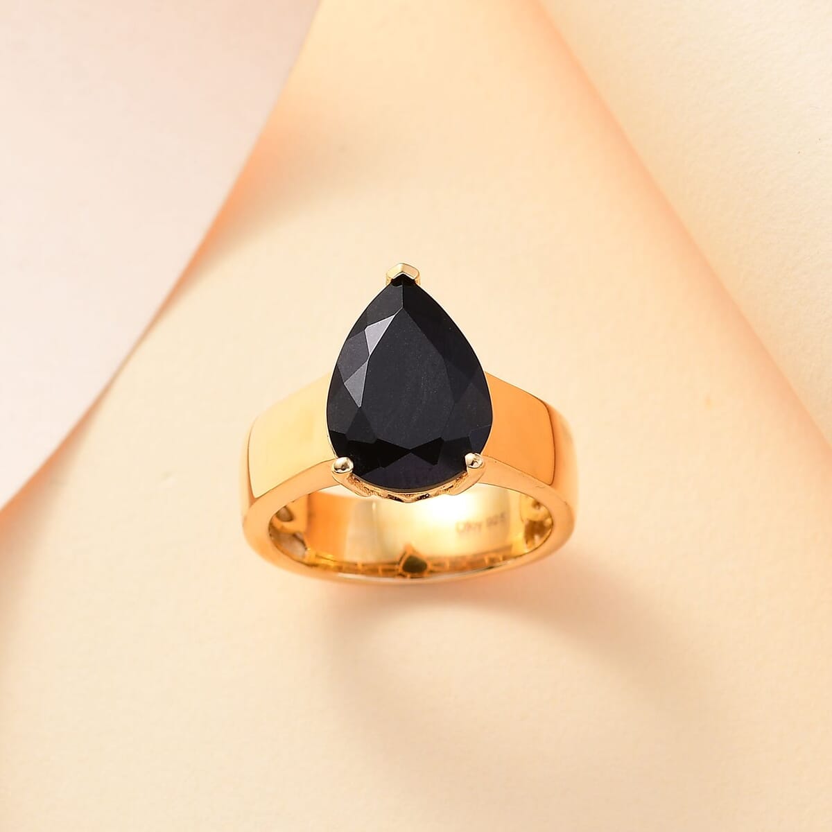 California Black Jade 5.50 ctw Wide Shank Ring in 18K Vermeil Yellow Gold Over Sterling Silver (Size 6.0) image number 1