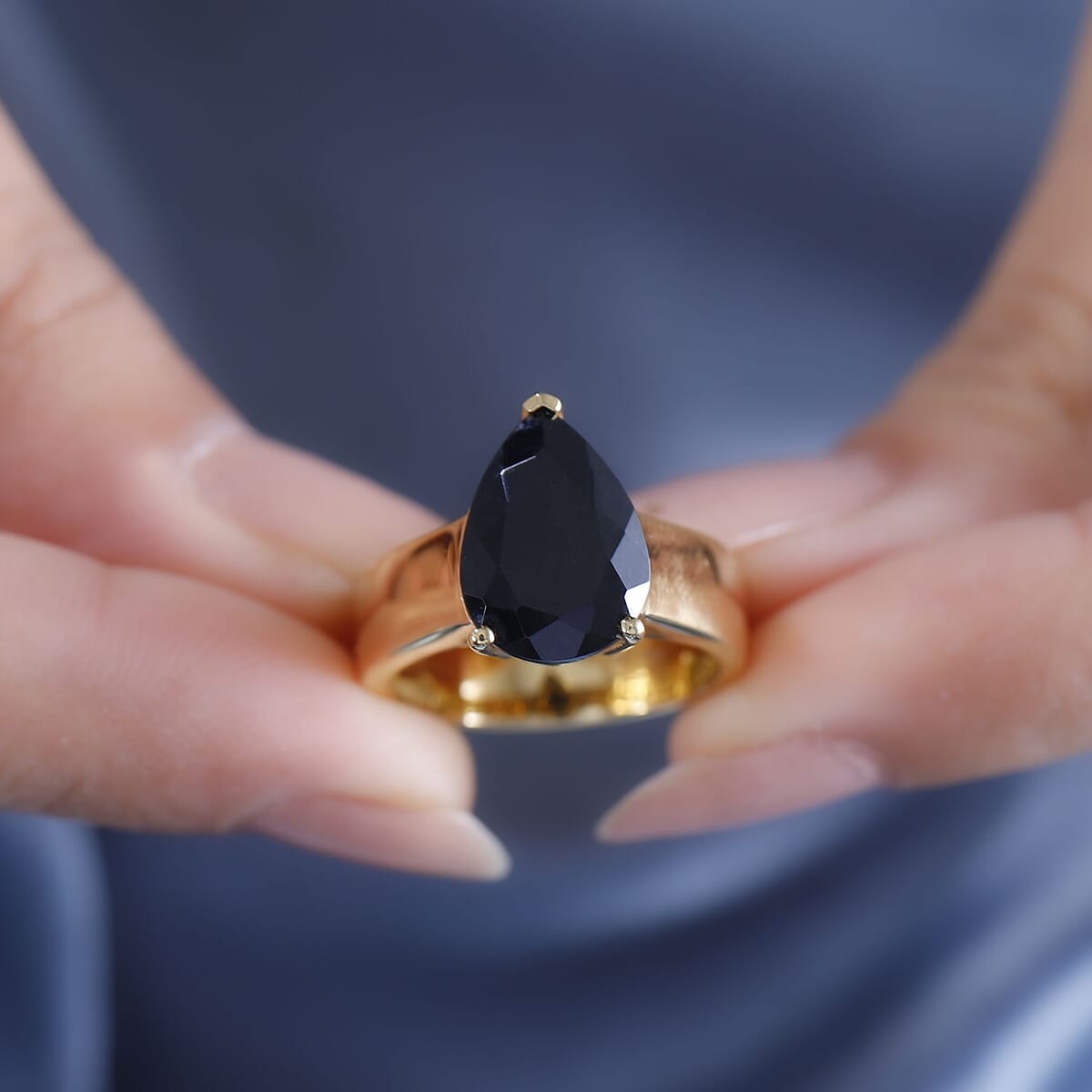 California Black Jade 5.50 ctw Wide Shank Ring in 18K Vermeil Yellow Gold Over Sterling Silver (Size 6.0) image number 2