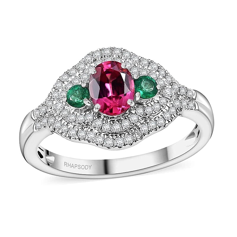 Rhapsody AAAA Mahenge Spinel, Boyaca Colombian Emerald and E-F VS Diamond 1.20 ctw Eternal Love Ring in 950 Platinum (Size 10.0) 6.50 Grams