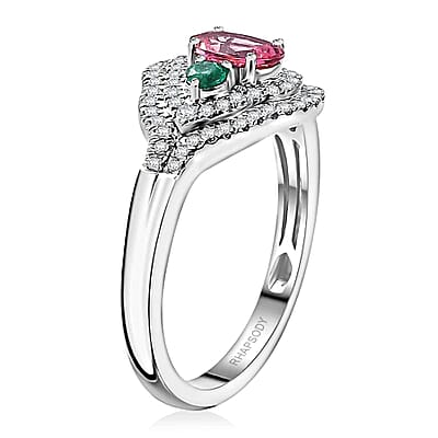 Rhapsody AAAA Mahenge Spinel, Boyaca Colombian Emerald and E-F VS Diamond 1.20 ctw Eternal Love Ring in 950 Platinum (Size 10.0) 6.50 Grams