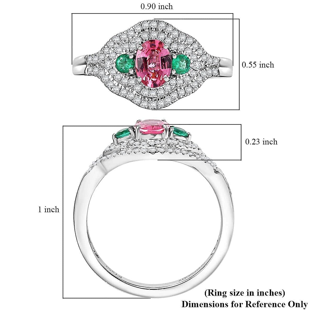 Rhapsody AAAA Mahenge Spinel, Boyaca Colombian Emerald and E-F VS Diamond 1.20 ctw Eternal Love Ring in 950 Platinum (Size 10.0) 6.50 Grams