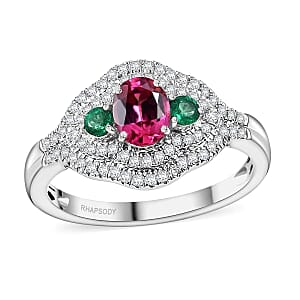 Rhapsody AAAA Mahenge Spinel, Boyaca Colombian Emerald and E-F VS Diamond 1.20 ctw Eternal Love Ring in 950 Platinum (Size 5.5) 6.50 Grams