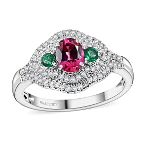 Rhapsody AAAA Mahenge Spinel, Boyaca Colombian Emerald and E-F VS Diamond 1.20 ctw Eternal Love Ring in 950 Platinum (Size 7.0) 6.50 Grams