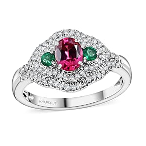 Rhapsody AAAA Mahenge Spinel, Boyaca Colombian Emerald and E-F VS Diamond 1.20 ctw Eternal Love Ring in 950 Platinum (Size 8.0) 6.50 Grams