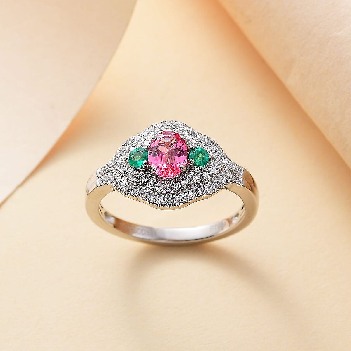Rhapsody AAAA Mahenge Spinel, Boyaca Colombian Emerald and E-F VS Diamond 1.20 ctw Eternal Love Ring in 950 Platinum (Size 8.0) 6.50 Grams image number 1
