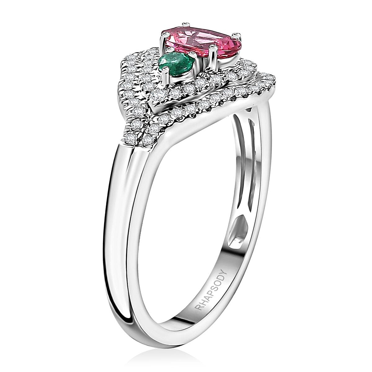 Rhapsody AAAA Mahenge Spinel, Boyaca Colombian Emerald and E-F VS Diamond 1.20 ctw Eternal Love Ring in 950 Platinum (Size 8.0) 6.50 Grams image number 3