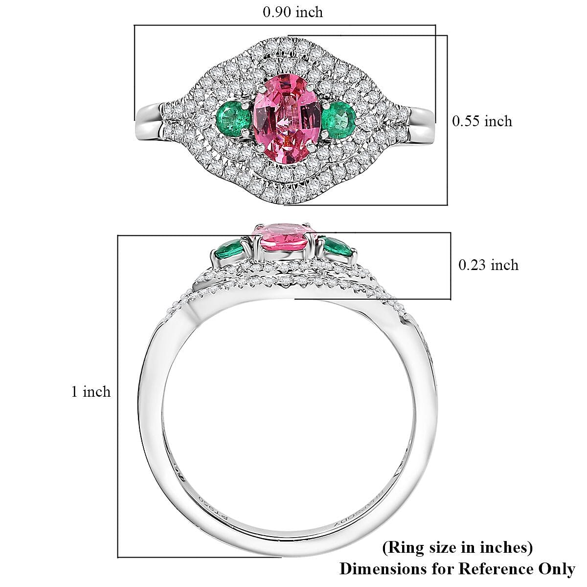 Rhapsody AAAA Mahenge Spinel, Boyaca Colombian Emerald and E-F VS Diamond 1.20 ctw Eternal Love Ring in 950 Platinum (Size 8.0) 6.50 Grams image number 5