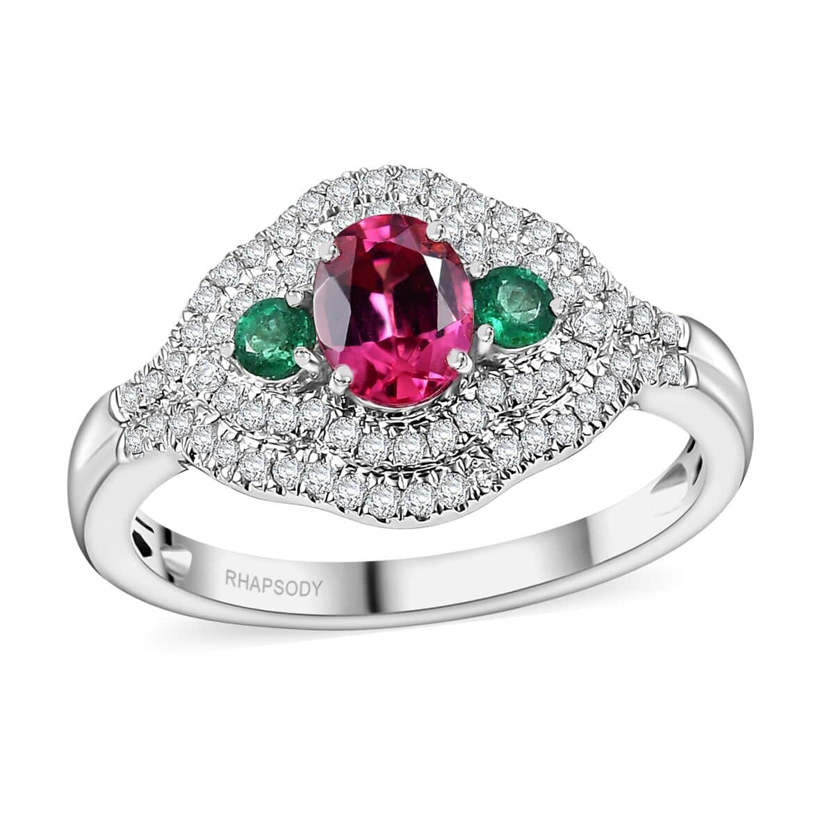 Epic Deal Rhapsody 950 Platinum AAAA Mahenge Spinel, Boyaca Colombian Emerald, Diamond (E-F VS) (0.45 cts) Eternal Love Ring (Size 9.0) (6.50 g) 1.20 ctw image number 0