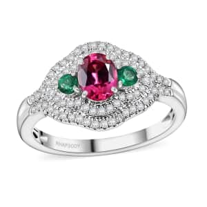 Rhapsody AAAA Mahenge Spinel, Boyaca Colombian Emerald and E-F VS Diamond 1.20 ctw Eternal Love Ring in 950 Platinum (Size 9.0) 6.50 Grams