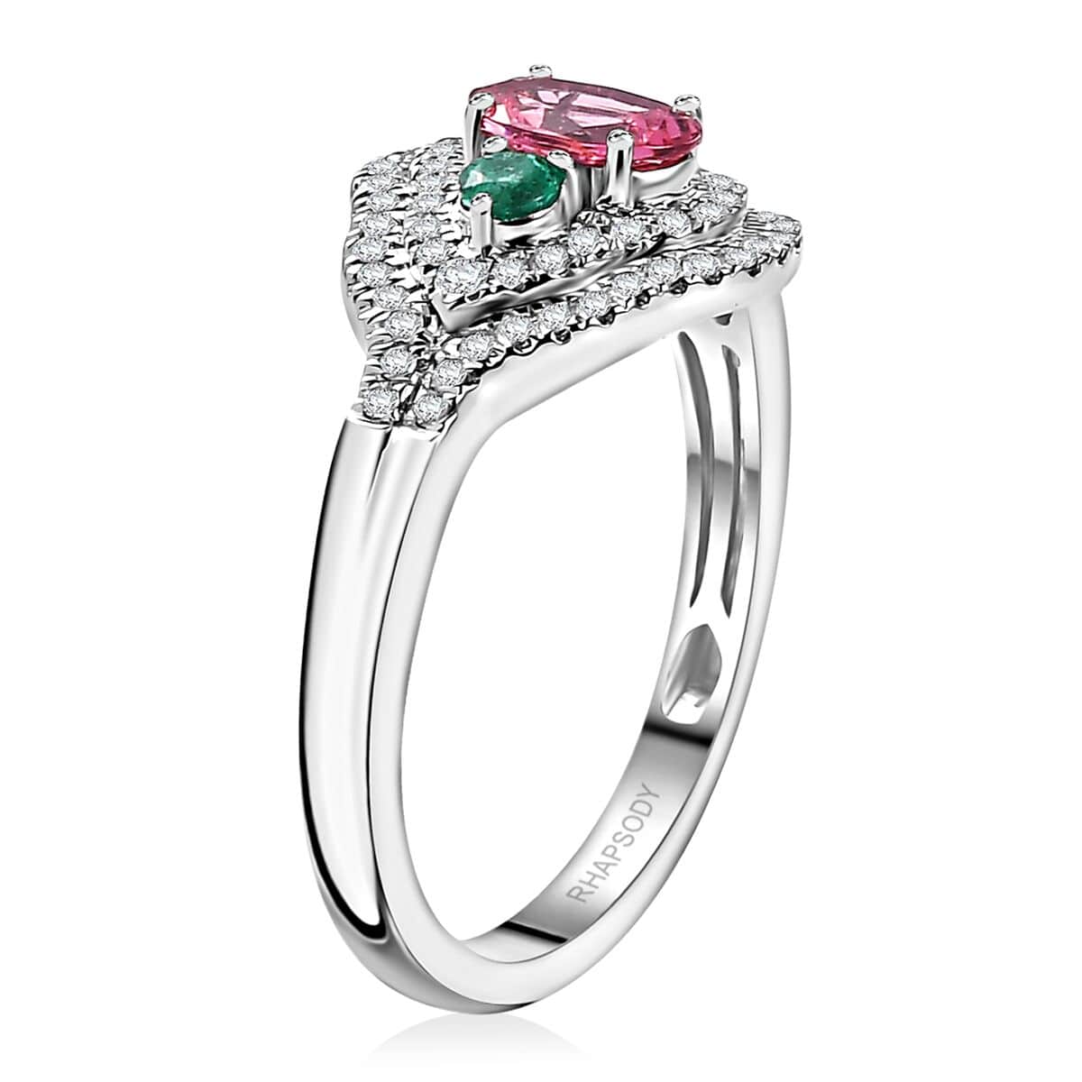 Epic Deal Rhapsody 950 Platinum AAAA Mahenge Spinel, Boyaca Colombian Emerald, Diamond (E-F VS) (0.45 cts) Eternal Love Ring (Size 9.0) (6.50 g) 1.20 ctw image number 3