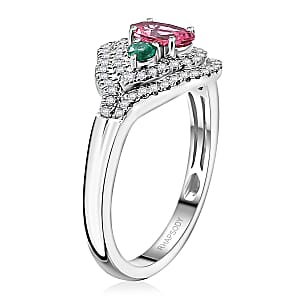 Rhapsody AAAA Mahenge Spinel, Boyaca Colombian Emerald and E-F VS Diamond 1.20 ctw Eternal Love Ring in 950 Platinum (Size 9.0) 6.50 Grams
