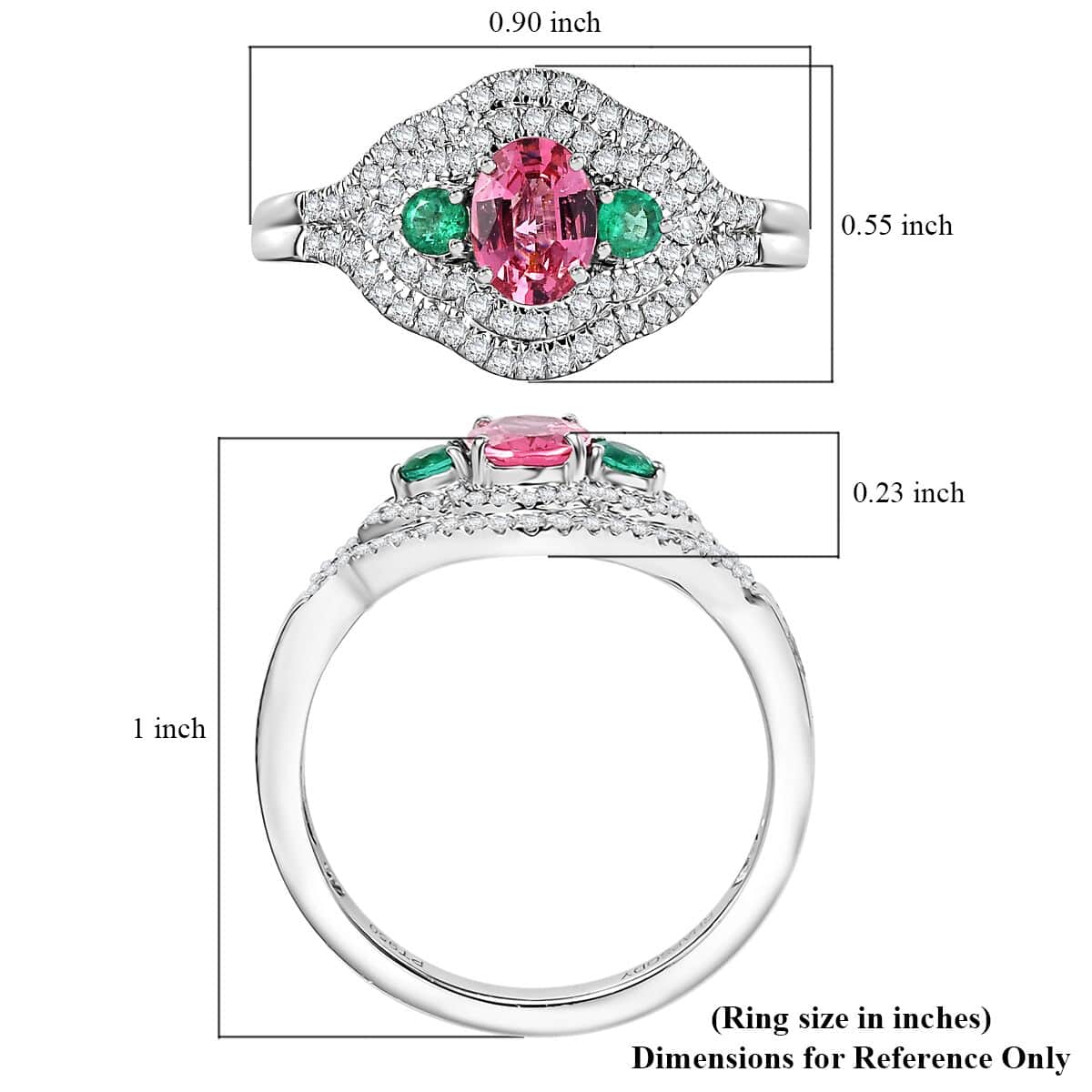 Epic Deal Rhapsody 950 Platinum AAAA Mahenge Spinel, Boyaca Colombian Emerald, Diamond (E-F VS) (0.45 cts) Eternal Love Ring (Size 9.0) (6.50 g) 1.20 ctw image number 5