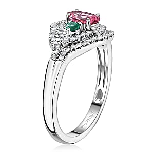 Rhapsody AAAA Mahenge Spinel, Boyaca Colombian Emerald and E-F VS Diamond 1.20 ctw Eternal Love Ring in 950 Platinum (Size 9.5) 6.50 Grams