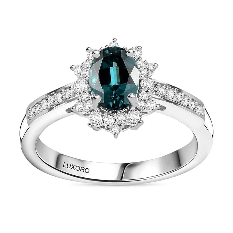 Luxoro AAA Pirineu Lagoon Tourmaline and G-H I2 Diamond 1.20 ctw Midnight Bloom Ring in 14K White Gold (Size 10.0)