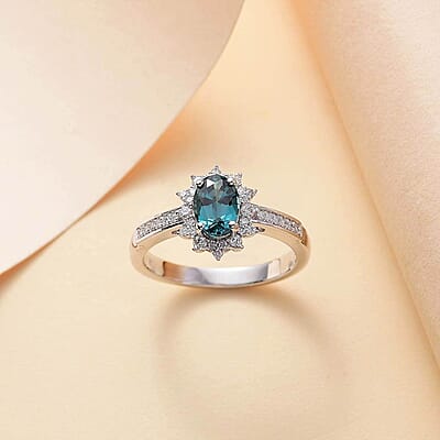 Luxoro AAA Pirineu Lagoon Tourmaline and G-H I2 Diamond 1.20 ctw Midnight Bloom Ring in 14K White Gold (Size 10.0)