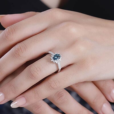 Luxoro AAA Pirineu Lagoon Tourmaline and G-H I2 Diamond 1.20 ctw Midnight Bloom Ring in 14K White Gold (Size 10.0)