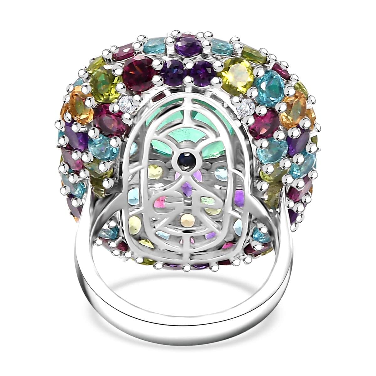 GP Italian Garden Collection Peacock Quartz (Triplet) and Multi Gemstone 21.70 ctw Ring in Rhodium Over Sterling Silver (Size 10.0) image number 4