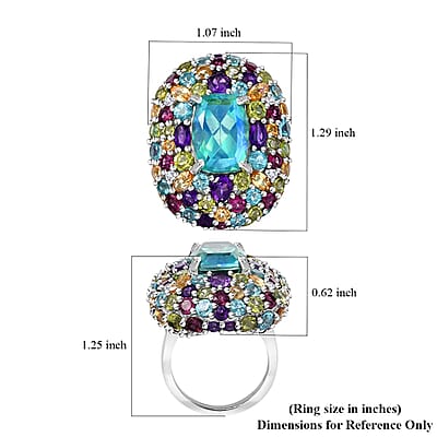 GP Italian Garden Collection Peacock Quartz (Triplet) and Multi Gemstone 21.70 ctw Ring in Rhodium Over Sterling Silver (Size 10.0)