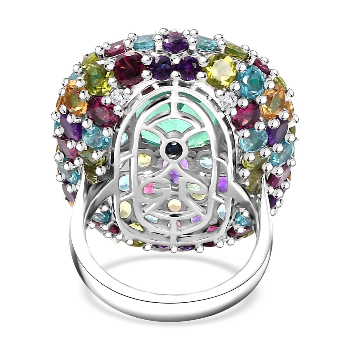 GP Italian Garden Collection Peacock Quartz (Triplet) and Multi Gemstone 21.70 ctw Ring in Rhodium Over Sterling Silver (Size 6.0) image number 4