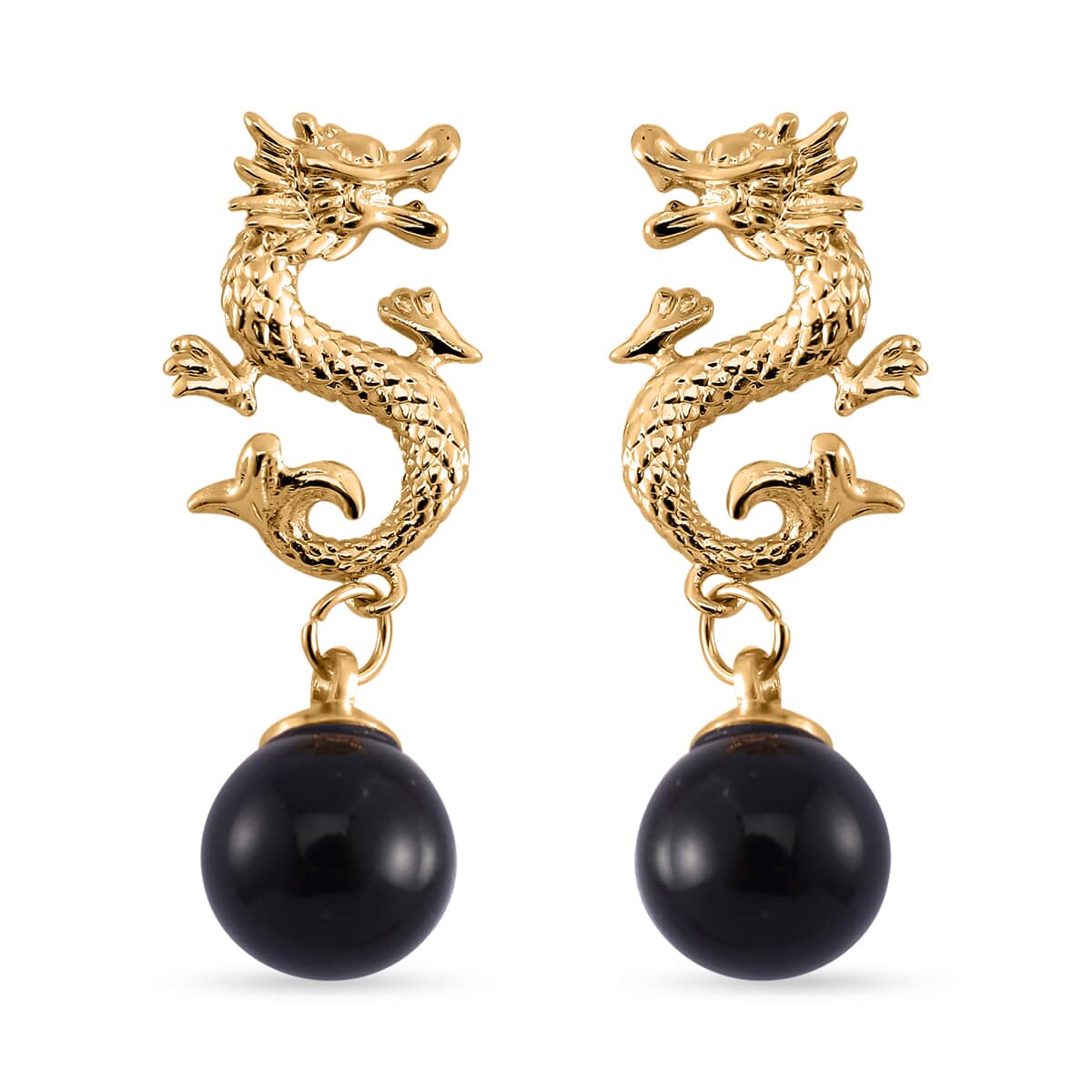 Black Obsidian Dragon Earrings in Goldtone 15.00 ctw image number 0