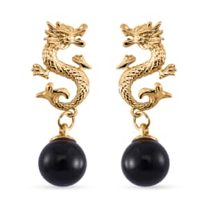 Black Obsidian Dragon Earrings in Goldtone 15.00 ctw