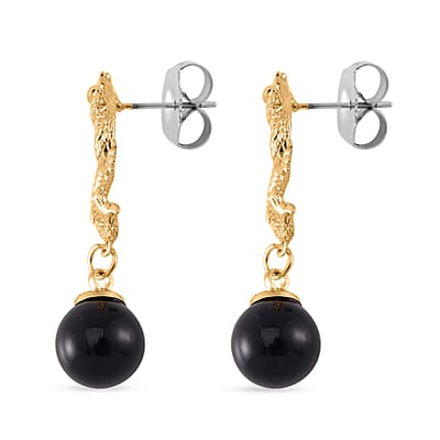 Black Obsidian Dragon Earrings in Goldtone 15.00 ctw