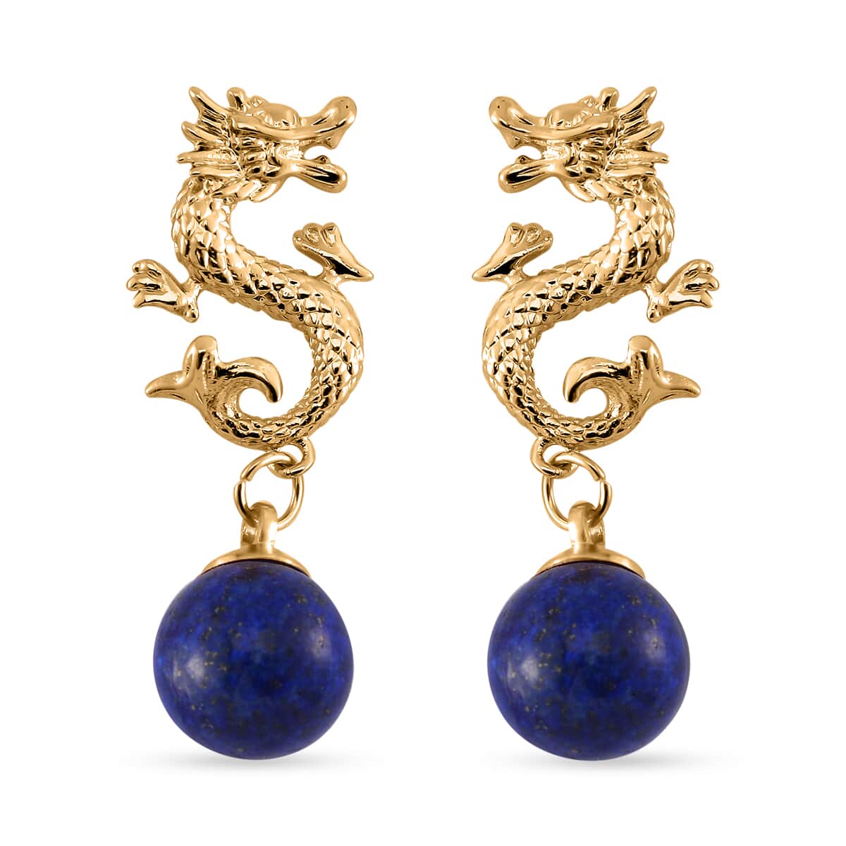 Lapis Lazuli Dragon Earrings in Goldtone 15.00 ctw image number 0