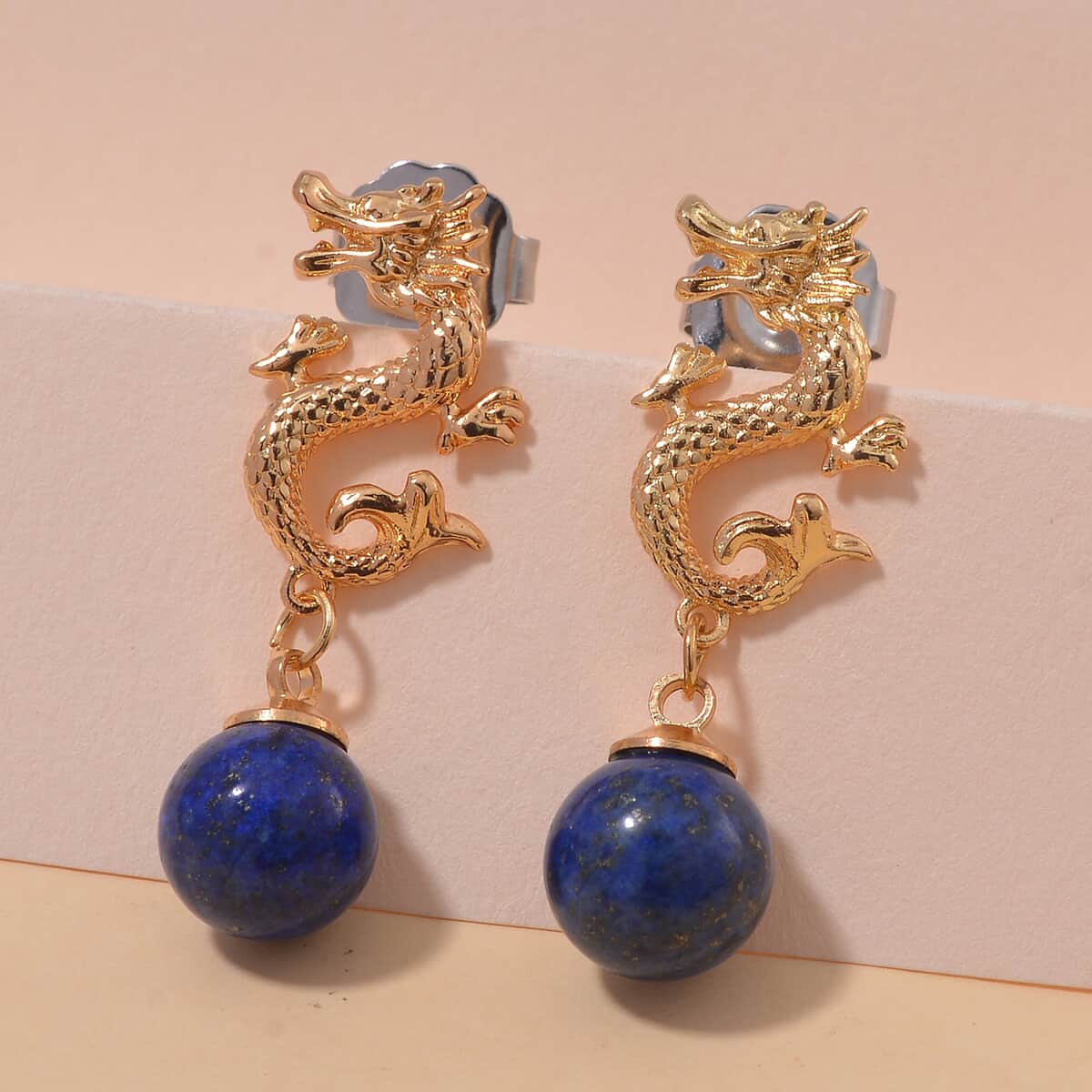 Lapis Lazuli Dragon Earrings in Goldtone 15.00 ctw image number 1