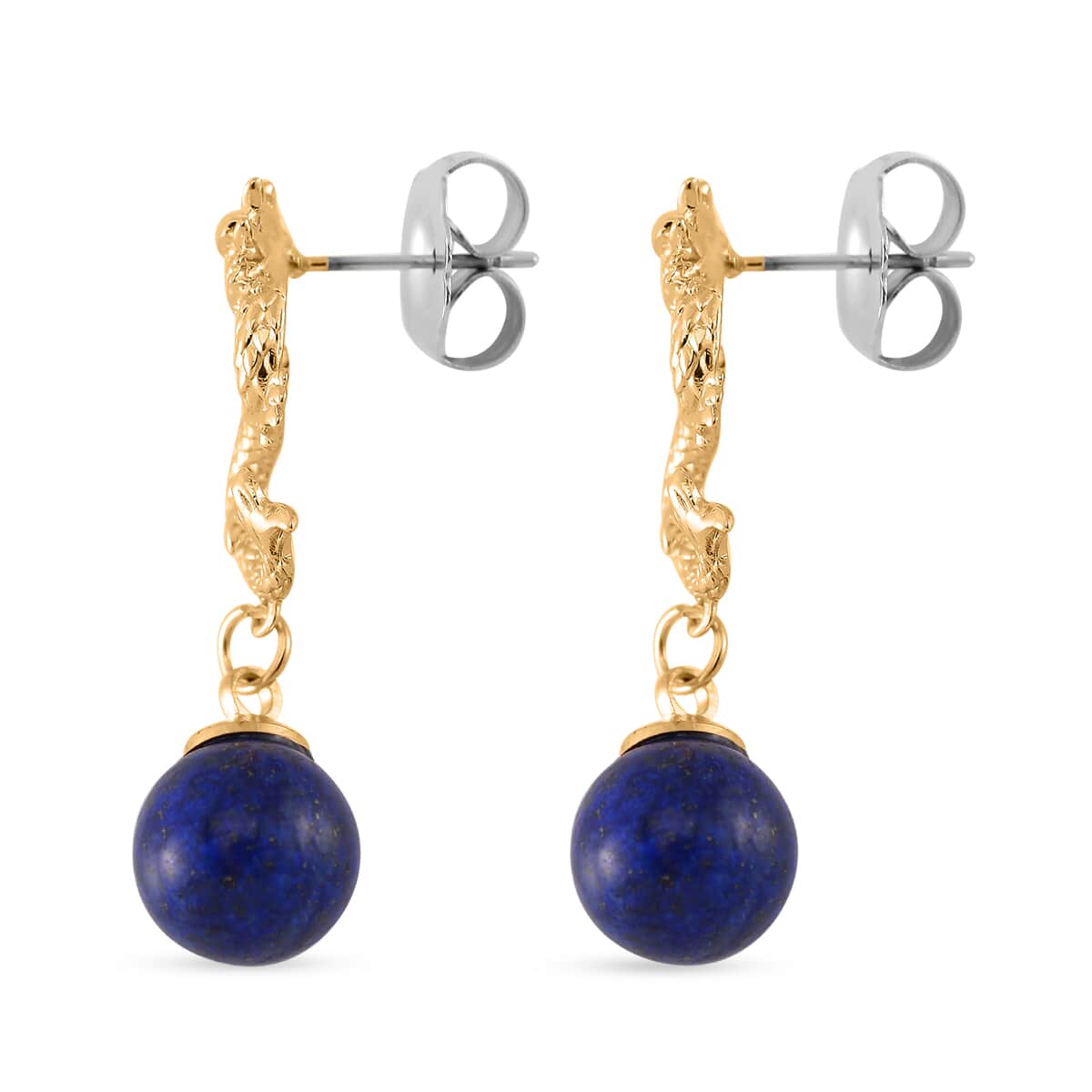 Lapis Lazuli Dragon Earrings in Goldtone 15.00 ctw image number 3