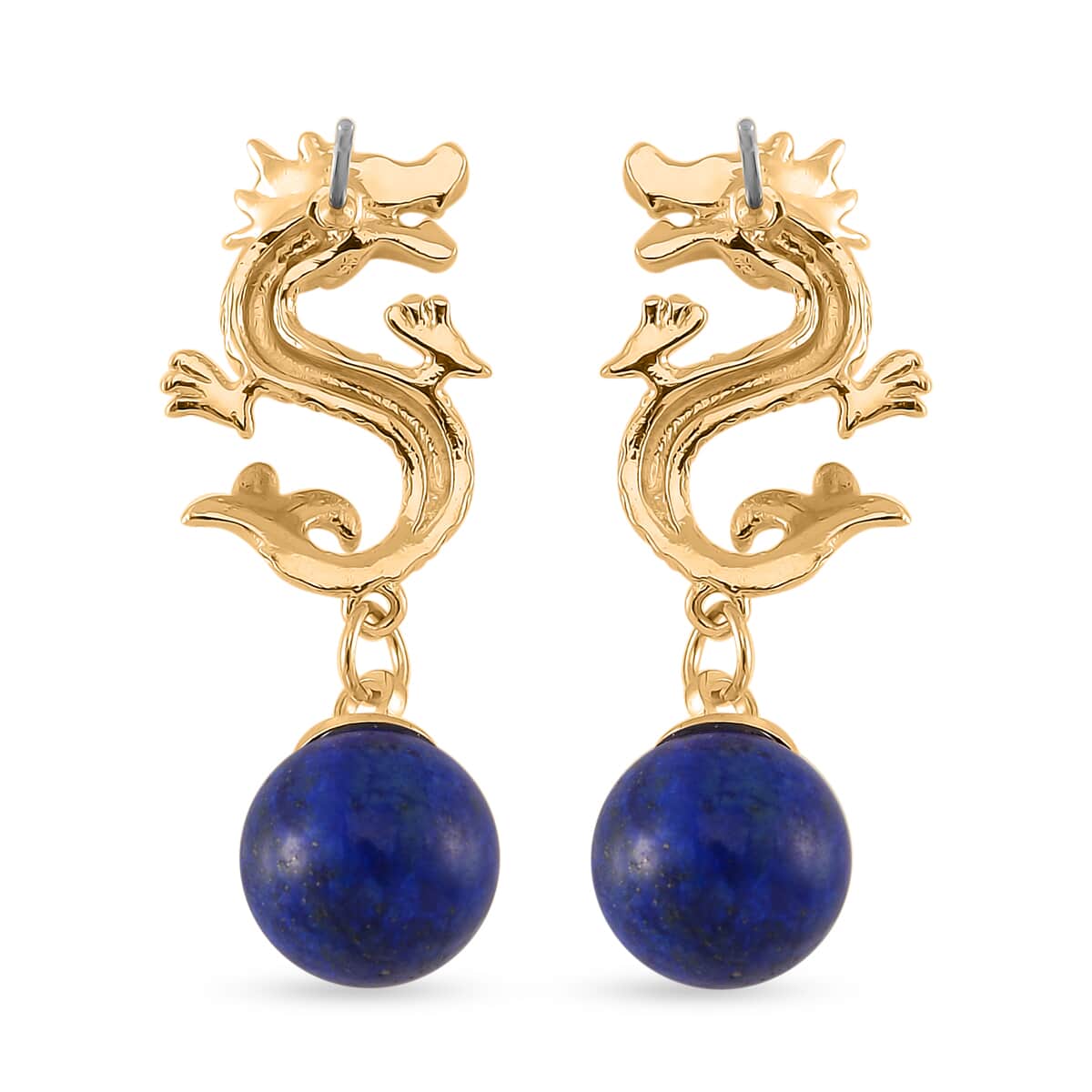 Lapis Lazuli Dragon Earrings in Goldtone 15.00 ctw image number 4