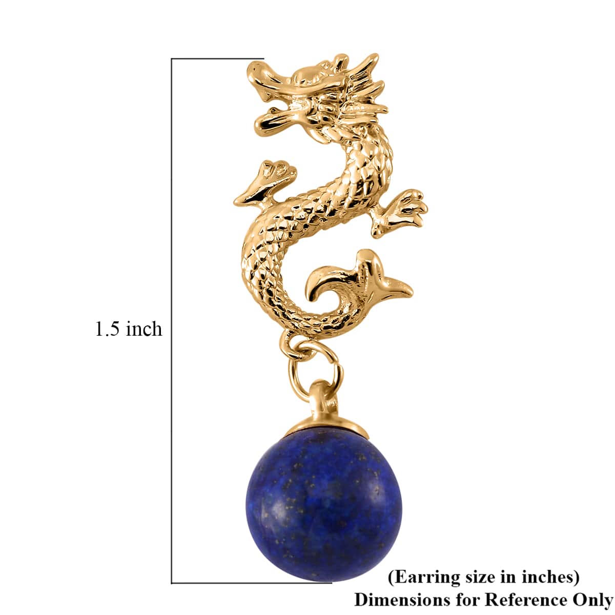 Lapis Lazuli Dragon Earrings in Goldtone 15.00 ctw image number 5