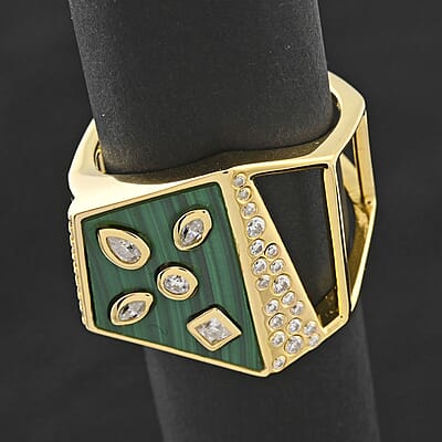 Clarte Geode Collection Moissanite and African Malachite 3.35 ctw Ring in Vermeil Yellow Gold Over Sterling Silver (Size 10.0)