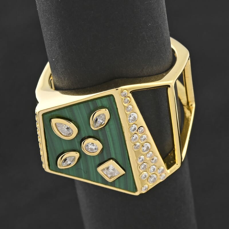 Clarte Geode Collection Moissanite and African Malachite 3.35 ctw Ring in Vermeil Yellow Gold Over Sterling Silver (Size 10.0)
