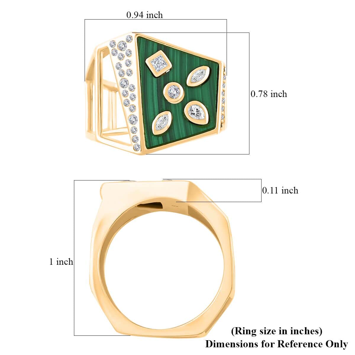 Clarte Geode Collection Moissanite and African Malachite 3.35 ctw Ring in Vermeil Yellow Gold Over Sterling Silver (Size 10.0) image number 4