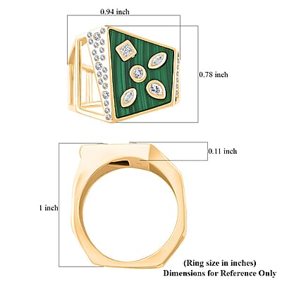 Clarte Geode Collection Moissanite and African Malachite 3.35 ctw Ring in Vermeil Yellow Gold Over Sterling Silver (Size 10.0)