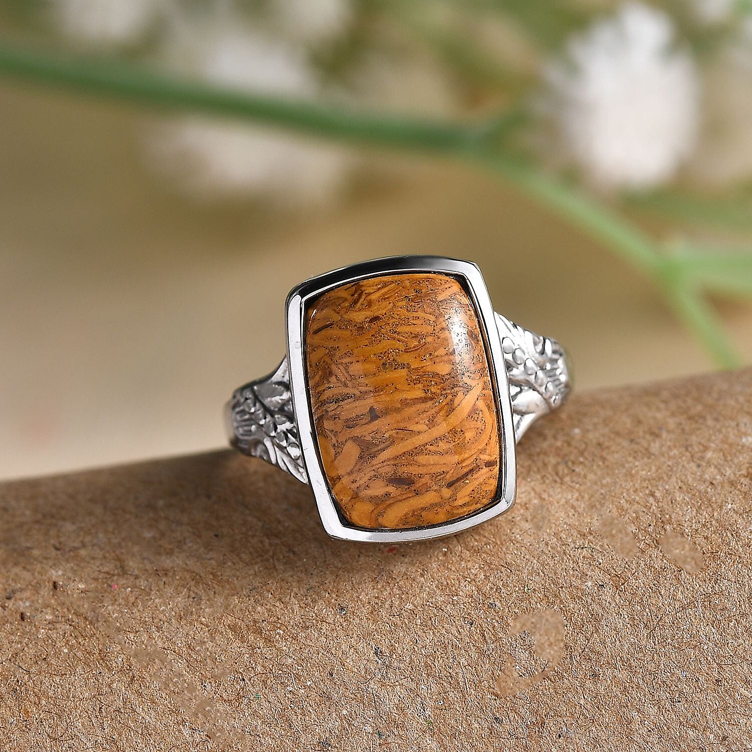 Script Stone Solitaire Ring in Stainless Steel (Size 10.0) 6.25 ctw