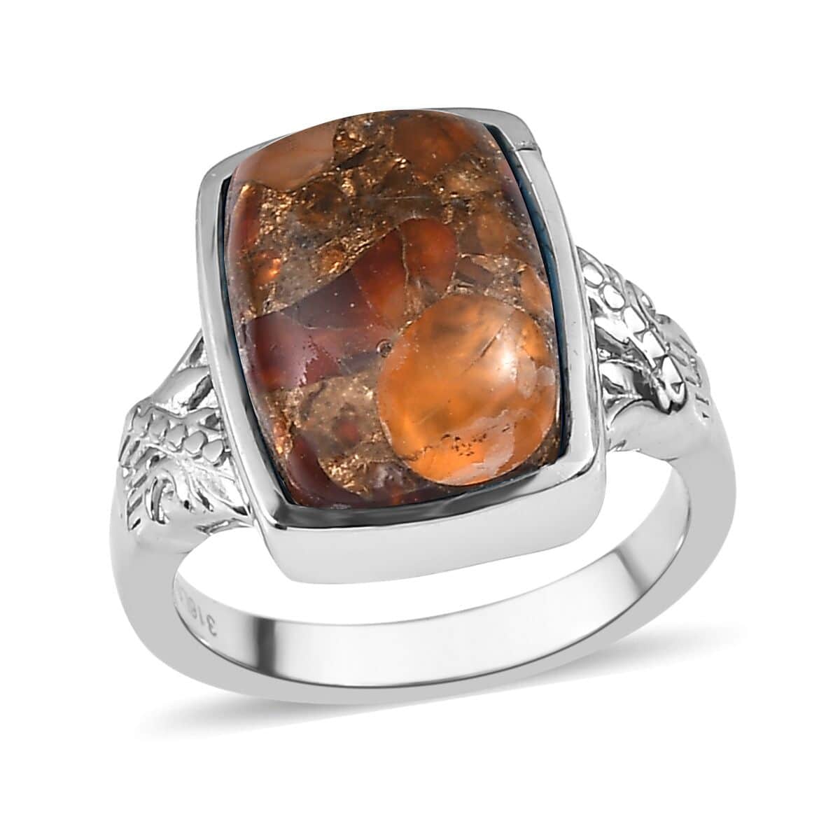 Matrix Fire Opal 5.75 ctw Solitaire Ring in Stainless Steel (Size 10.0) image number 0