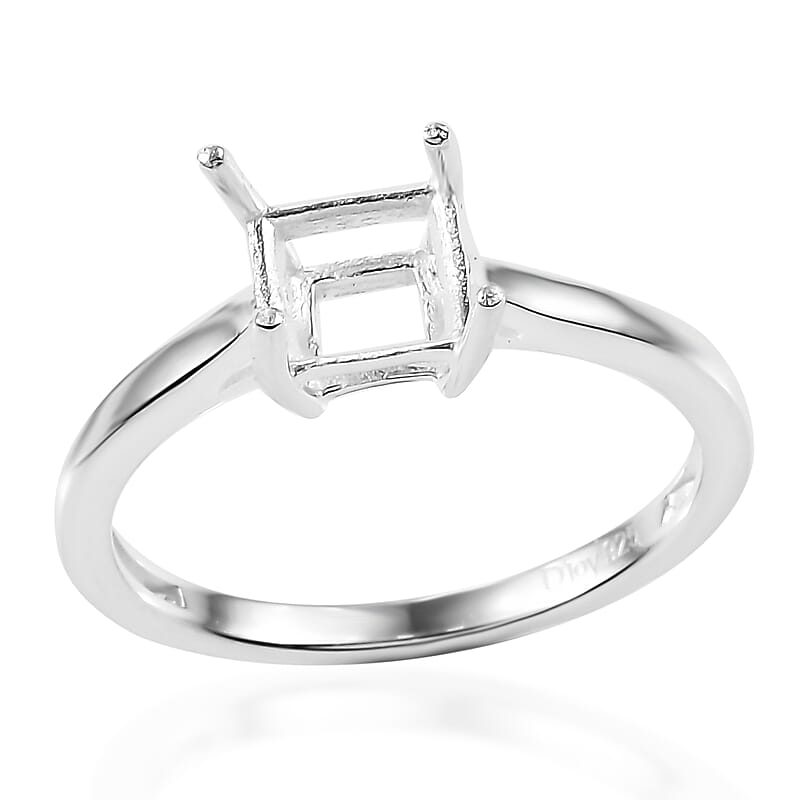 Sterling Silver Mounting Ring (Sqr 6 mm) (Size 7.0) 1.50 Grams