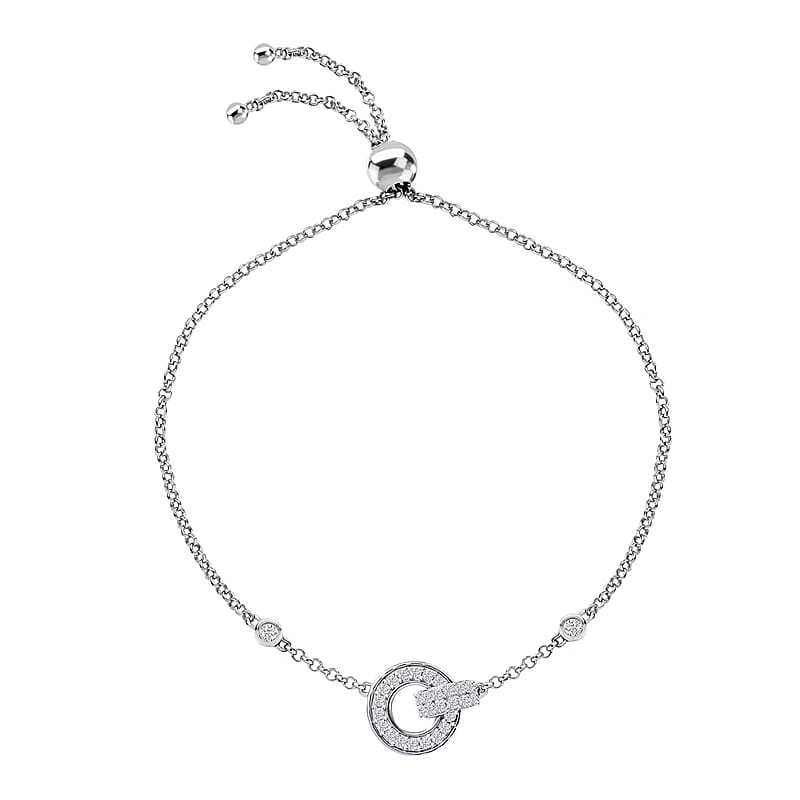 D'Joy Moissanite 0.70 ctw Bolo Bracelet in Rhodium Over Sterling Silver