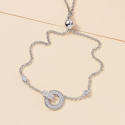 D'Joy Moissanite 0.70 ctw Bolo Bracelet in Rhodium Over Sterling Silver