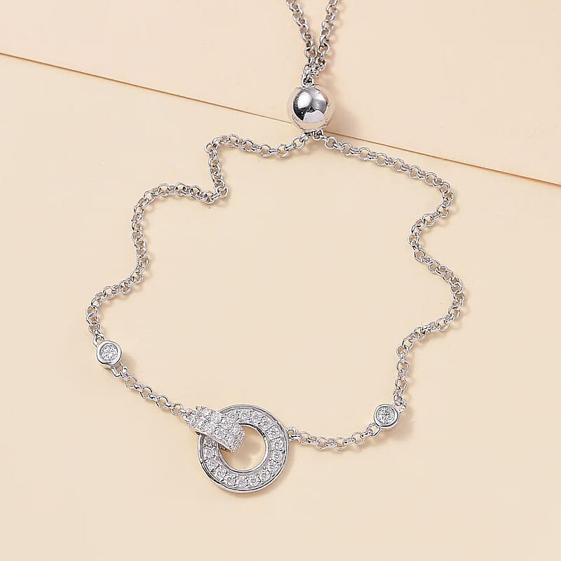 D'Joy Moissanite 0.70 ctw Bolo Bracelet in Rhodium Over Sterling Silver