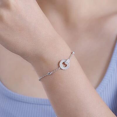 D'Joy Moissanite 0.70 ctw Bolo Bracelet in Rhodium Over Sterling Silver