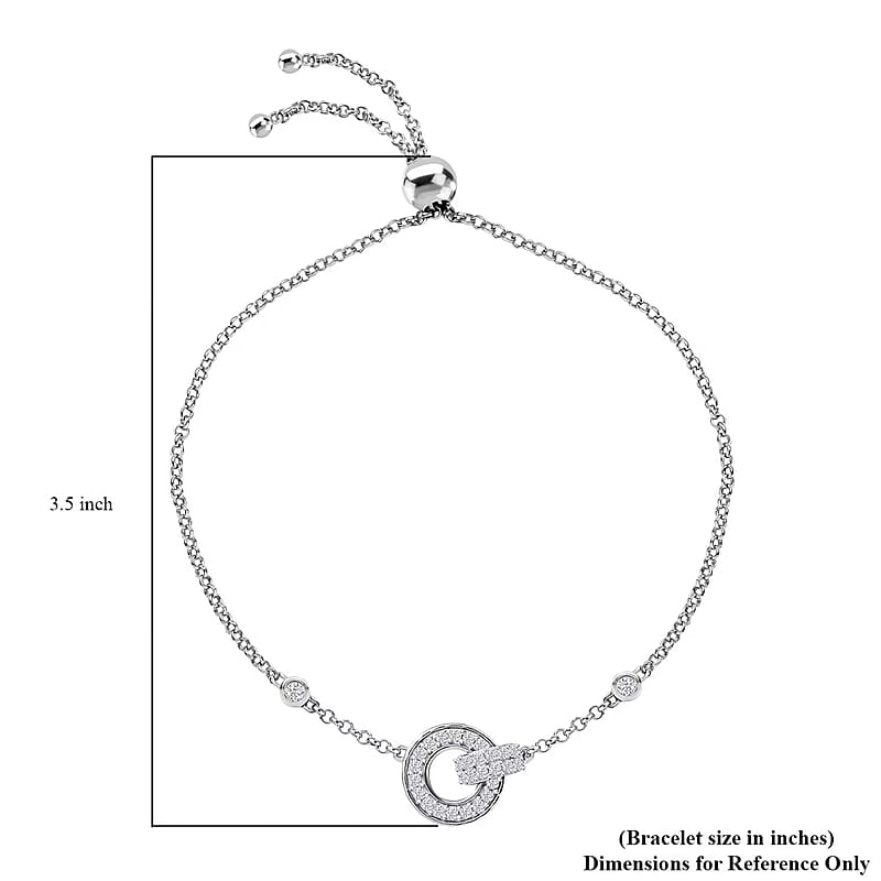 D'Joy Moissanite 0.70 ctw Bolo Bracelet in Rhodium Over Sterling Silver
